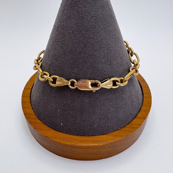Gold Over Sterling Silver 925 Alternating Round & Oval Link Chain Bracelet 7.5" - Picture 1 of 9